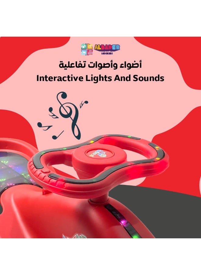 AL BADER Magic Swing Cars for Kids, Twister Magic Ride on Kids Car with LED Wheels, Kids Push Ride on Car With Lighted Seat, Strongest and Smoothest Twister Magic Ride Car for Kids With Music, Red - Image 3